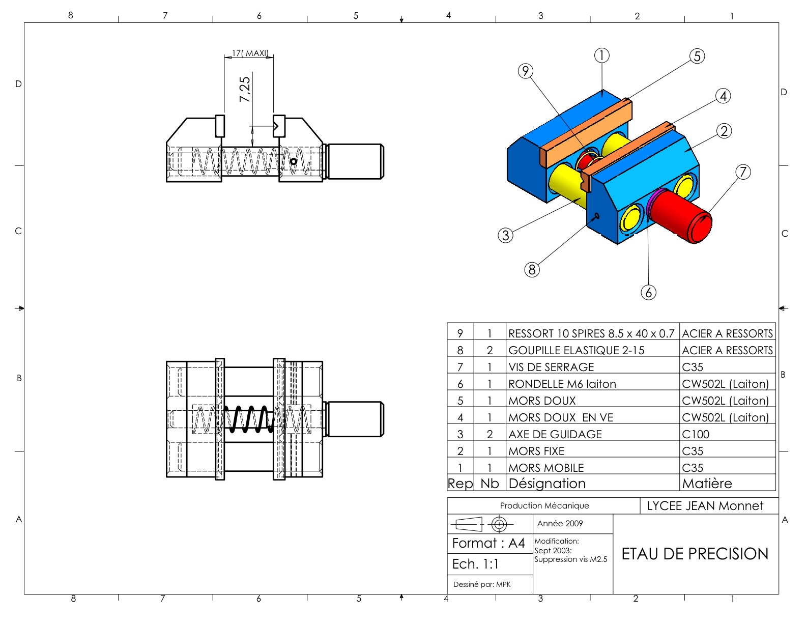 Plan d'ensemble Etau de Precision